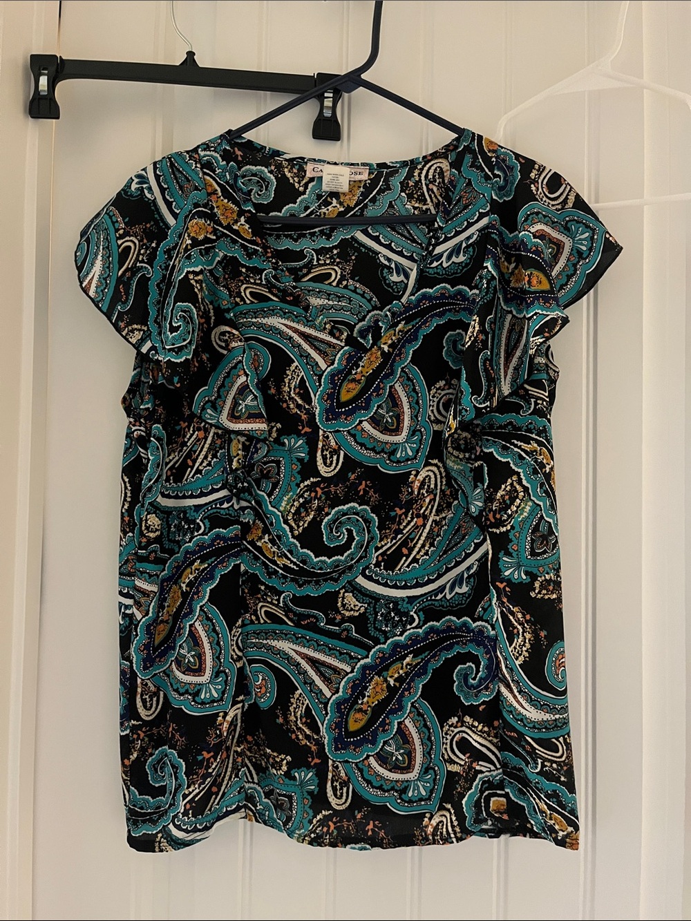Carol Rose Teal, Black & Mustard Paisley Top